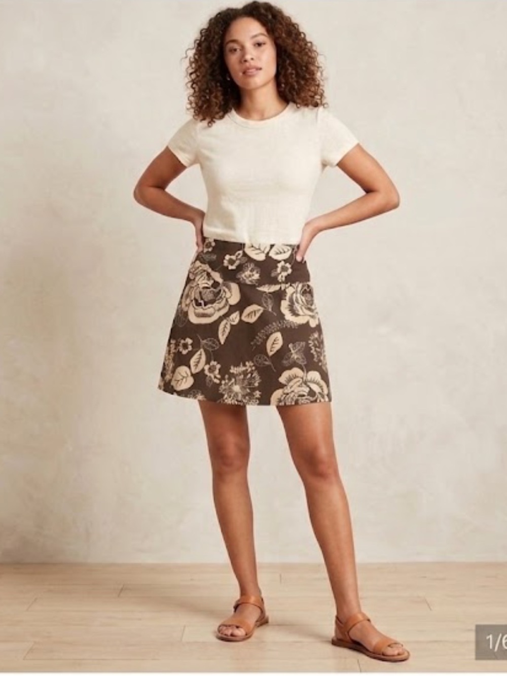 Old Navy Brown cotton A line floral skirt